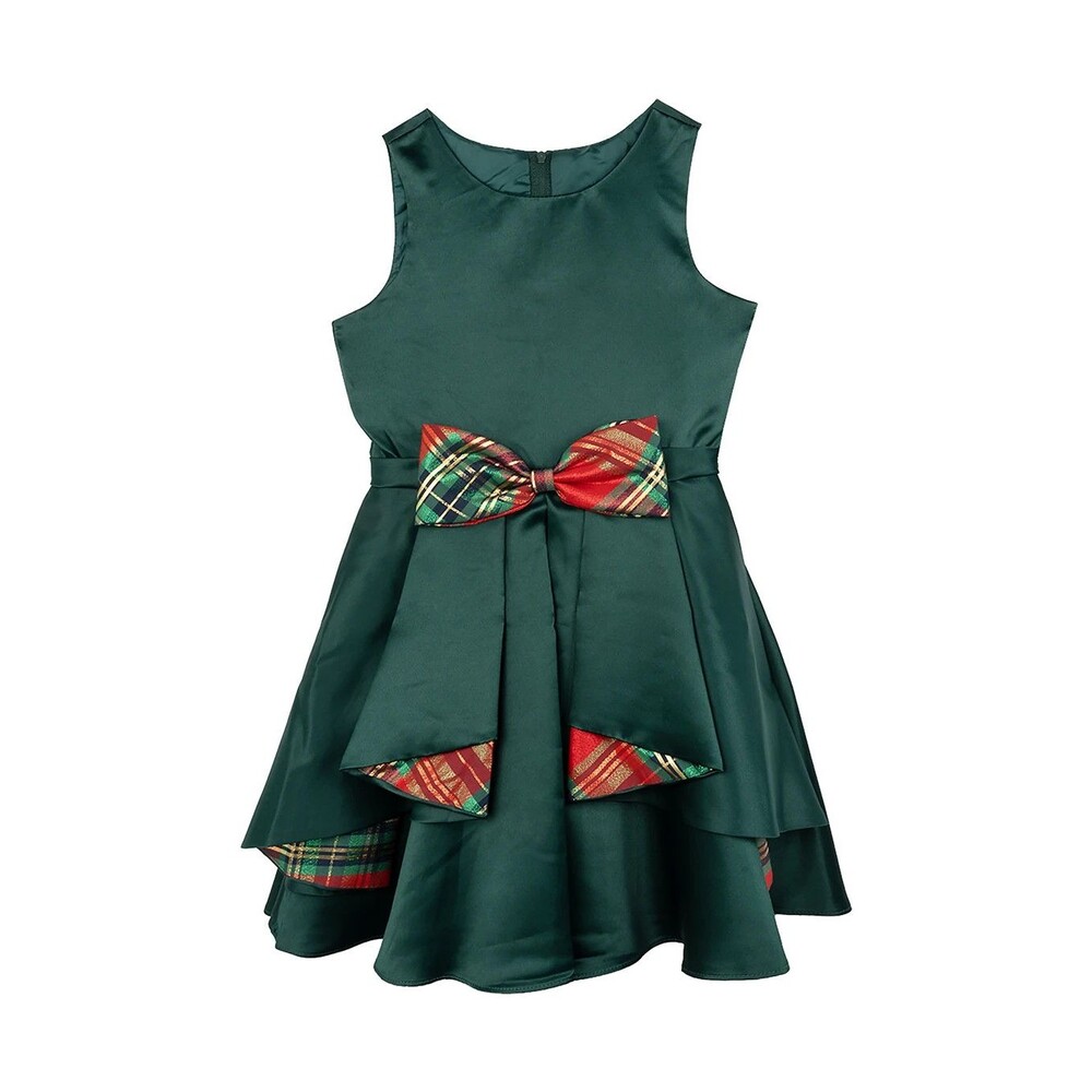 C1 Rare Editions Girls Green Satin Dress with Cascade Taffeta Bow Dress Size 16